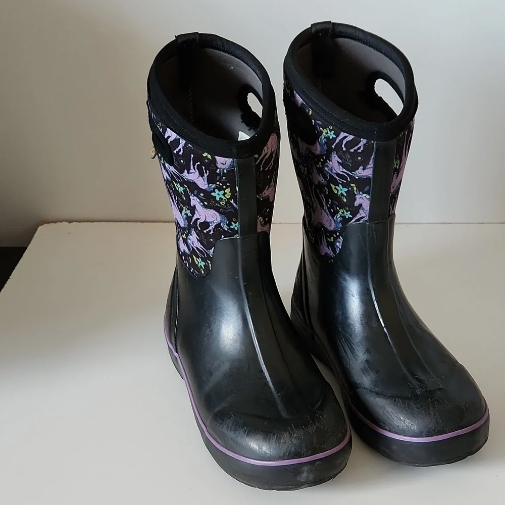 BOGS | Rain Boots Classic II Unicorn Awesome Black Purple Youth Sz 5